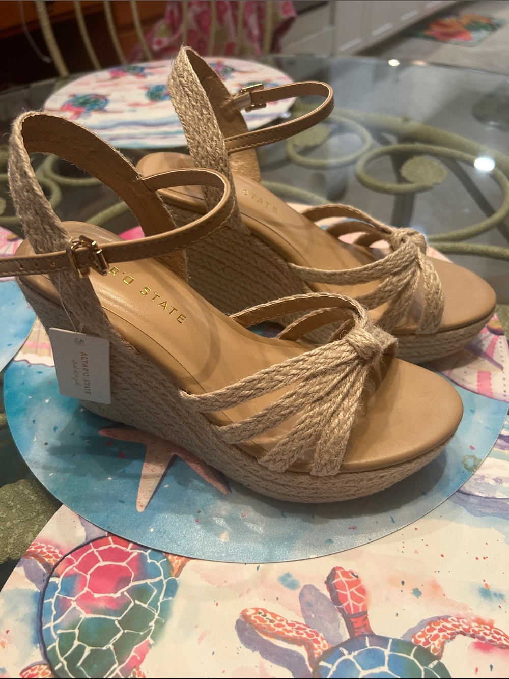 Altar'd State Beige Braided Espadrille Wedge Sandals